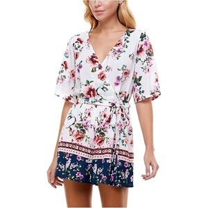 TRIXXI Womens Short Sleeve Surplice Neckline Romper